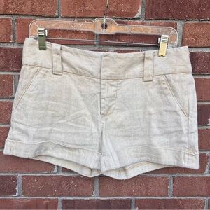 Alice + Olivia Linen Blend Cuffed Shorts Size 4 Gold Metallic